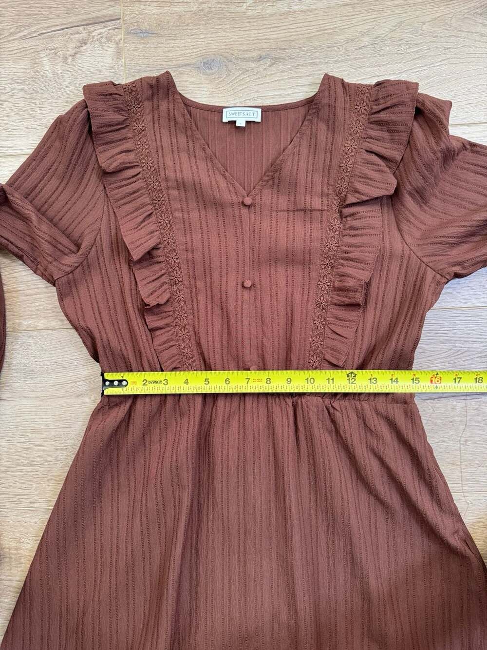 Sweet Salt Brown Midi Dress Womens L Ruffle Long Sleeve Stretch Cottagecore - Picture 14 of 16